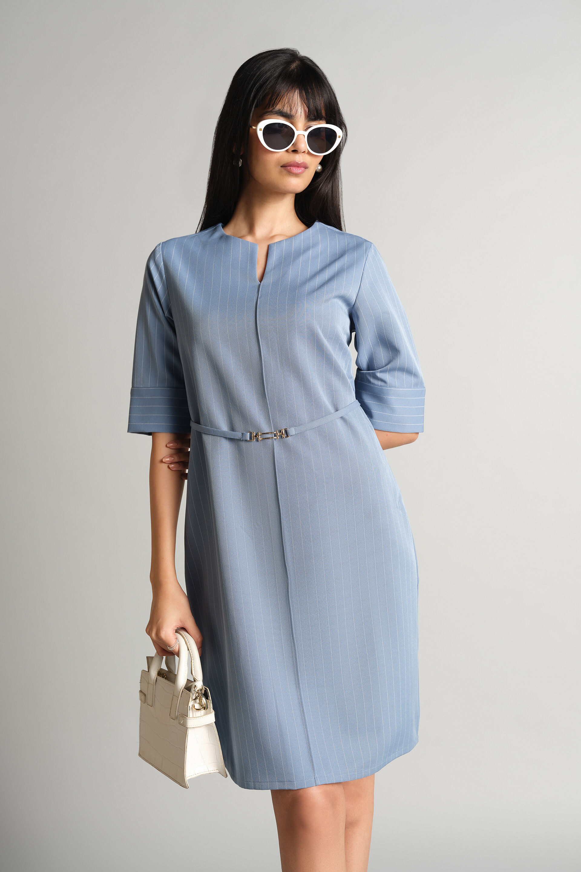 Light Blue Stripes Dress, Light Blue, image 1